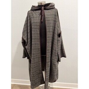 BEULAH Style Women Cotton-Blend Open Front Hooded Coat Brown One Size